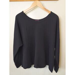 Fresh Produce Black Long Sleeve Raw Edge Top Cotton Rayon Blend USA Made XS/S